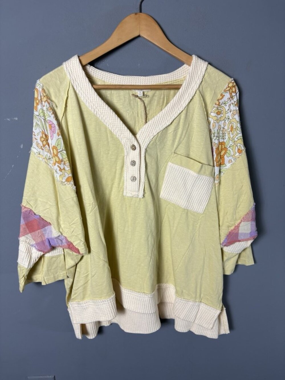 NWT Easel Los Angeles Womens L Oversized Boxy Patchwork Knit Top Shirt